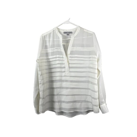 White Sheer Pleated Coastal S Blouse Elegant Lightweight Minimalist Resortwear - Picture 1 of 9